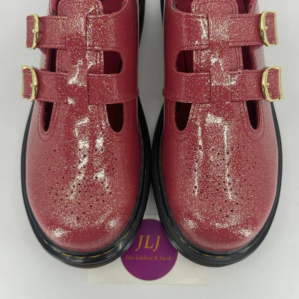 Dr. Martens Women's 8065 Fuchsia Glitter Patent Mary Jane Shoes 8065Y Size 6